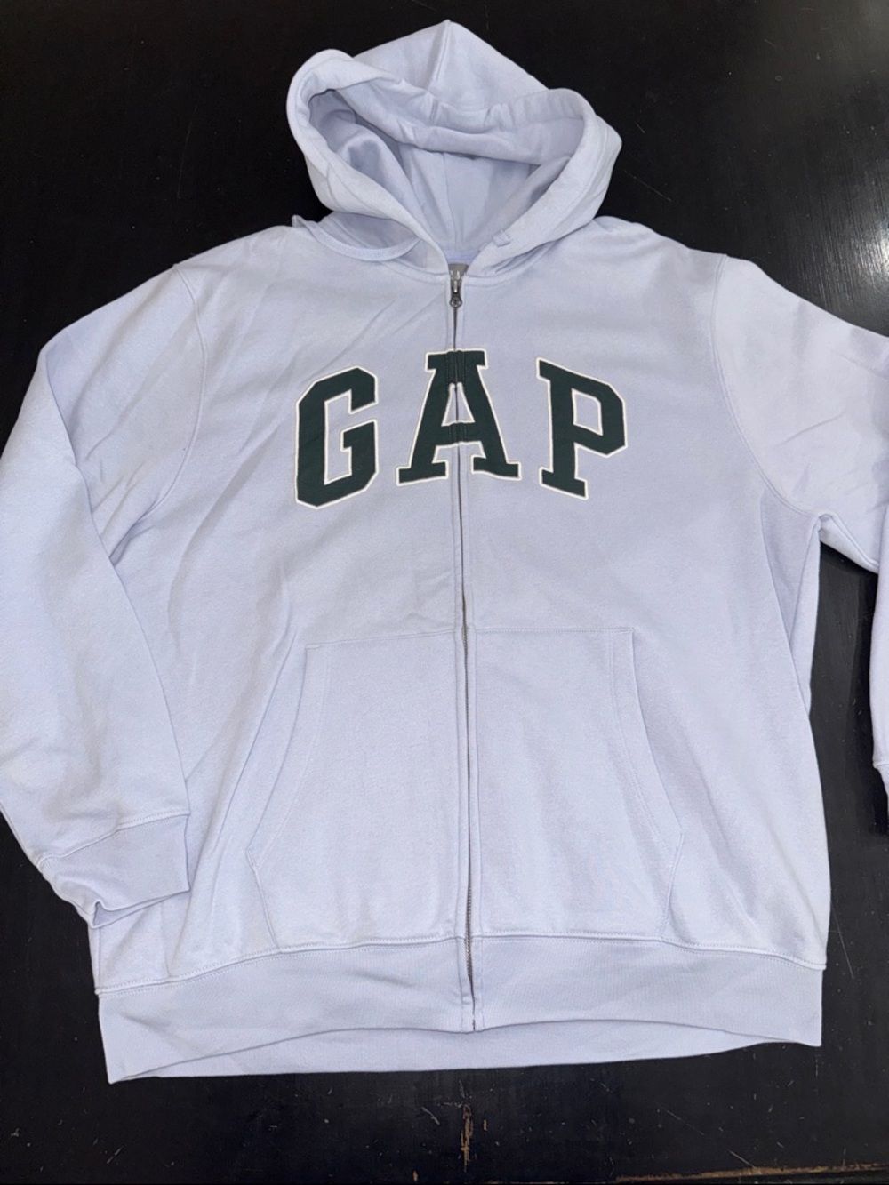 GAP logo zip up hoodie/sweatshirt. lilac and forest green. size XL. like new.